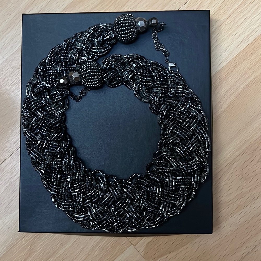 Gunmetal braided bead necklace